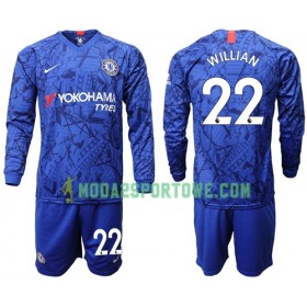 Koszulka Chelsea Willian 22 Dziecięcy Domowe Stroje Piłkarskie 2019/20 Długi Rękaw